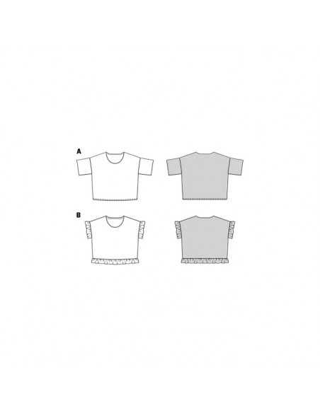 Patron Burda 6243 Tee-Shirt  femme carré, avec ou sans volants - du 34 au 44