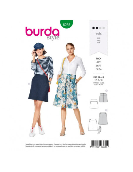 Patron Burda 6235 Jupes trapèze avec empiècement – du 34 au 44