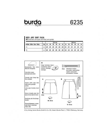 Patron Burda 6235 Jupes trapèze avec empiècement – du 34 au 44