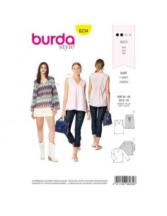Patron Burda 6234 Blouse femme encolure en V avec ou sans manches longues - du 34 au 44