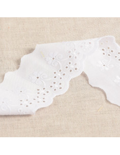 Ruban broderie anglaise, 55mm, fleurs, blanc