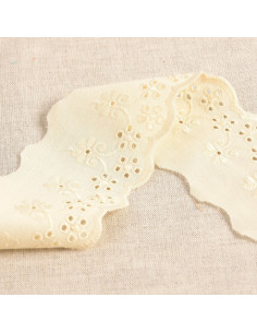 Ruban broderie anglaise, 55mm, fleurs, écru