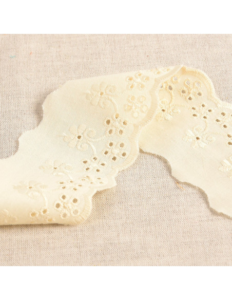 Ruban broderie anglaise, 55mm, fleurs, écru