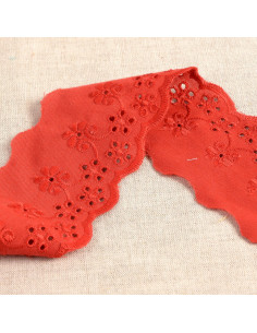 Ruban broderie anglaise, 55mm, fleurs, rouge hermès