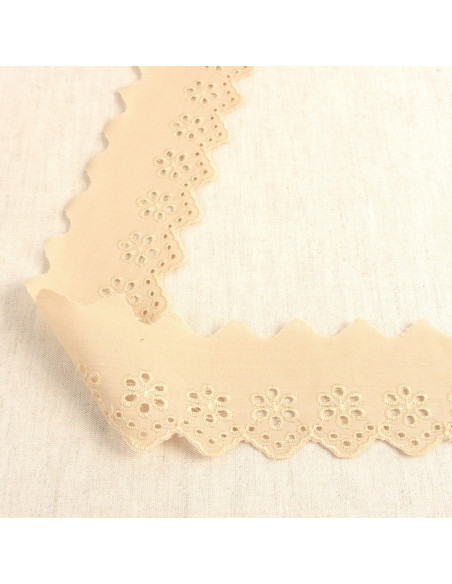 Ruban broderie anglaise, 50mm, fleurs, beige
