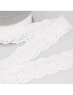Ruban broderie anglaise, 45mm, fleurs, blanc