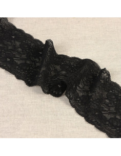 Ruban dentelle élastique fleurs, 10cm, noir