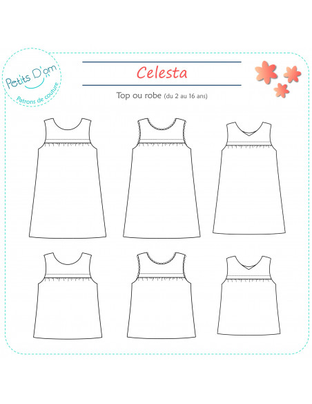 Patron Petits D'om, Celesta, top ou robe (de 2 à 16ans)