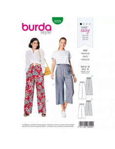 Patron Burda 6229 Pantalon femme et pantacourt à coulisse élastique jambes amples - du 32 au 42