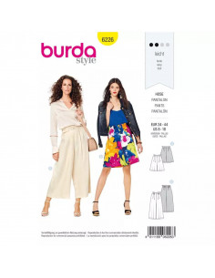 Patron Burda 6226 Bermuda femme ou pantalon façon jupe - culotte taille haute - du 34 au 44