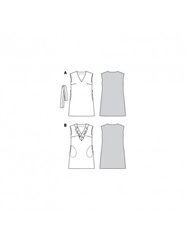 Patron Burda 6221 Robe trapèze sans manche encolure en V avec ou sans volant - du 34 au 44