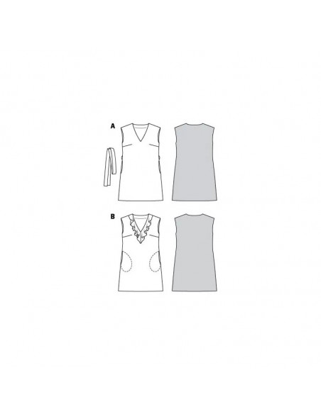 Patron Burda 6221 Robe trapèze sans manche encolure en V avec ou sans volant - du 34 au 44