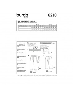 Patron Burda 6218 Pantalon ou pantacourt femme droit poches invisibles ou plaquées - du 44 au 54 2