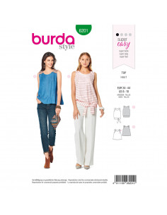 Patron Burda 6201 Top trapèze femme col rond avec ou sans ceinture ruban - du 34 au 44