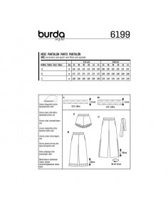Patron Burda 6199 Pantalon léger femme, short ou pantacourt - volantés & taille élastiquée - du 34 au 44 2