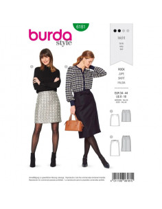 Patron Burda 6181 Jupe forme légèrement évasée coutures de découpe latérales - du 34 au 44