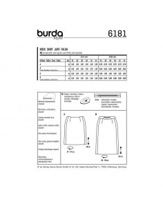 Patron Burda 6181 Jupe forme légèrement évasée coutures de découpe latérales - du 34 au 44 2