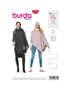 Patron Burda 6175 Cape rectangulaire à col roulé - du 34 au 44
