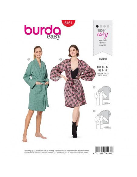 Patron Burda 6161 Kimono peignoir - du 34 au 44