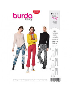 Patron Burda 6152 Pantalon pattes d'éléphant avec ceinture et fermeture à glissière sur le côté - du 34 au 44