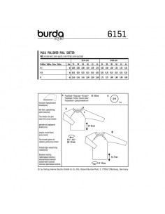 Patron Burda 6151 Sweater à manches raglan orné de boutons ou d'un passepoil - du 34 au 44 2