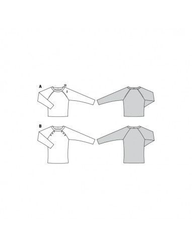 Patron Burda 6151 Sweater à manches raglan orné de boutons ou d'un passepoil - du 34 au 44