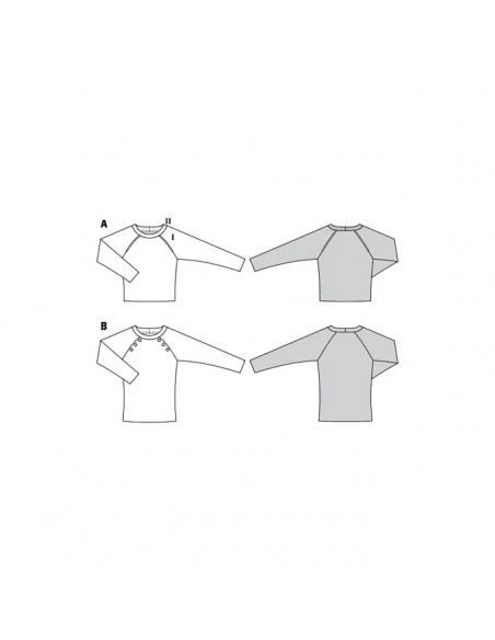 Patron Burda 6151 Sweater à manches raglan orné de boutons ou d'un passepoil - du 34 au 44