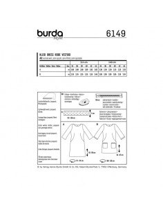 Patron Burda 6149 Robe encolure dégagée arrondie manches 3/4 - du 34 au 44 2