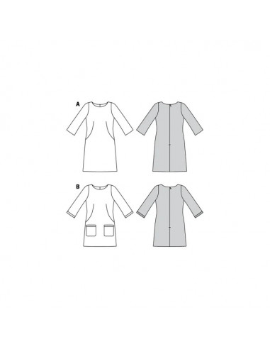 Patron Burda 6149 Robe encolure dégagée arrondie manches 3/4 - du 34 au 44