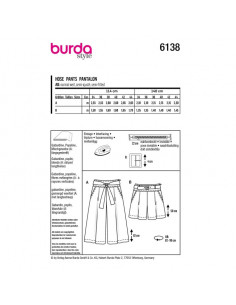 Patron Burda 6138 - Jupe - culotte ou short avec plis et poches sur l'avant du 34 au 44 2