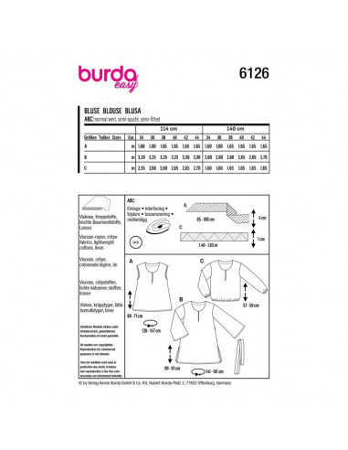 Patron Burda 6126 - Tunique et Robe classique du 34 au 44