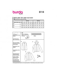 Patron Burda 6114 - Gilet ou Veste col montant ou a capuche du 34 au 44 2