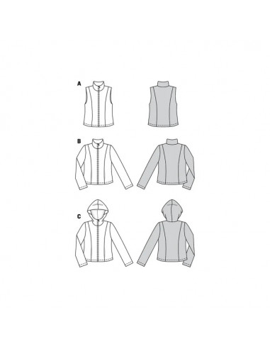 Patron Burda 6114 - Gilet ou Veste col montant ou a capuche du 34 au 44