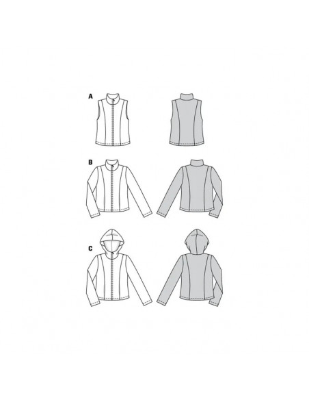 Patron Burda 6114 - Gilet ou Veste col montant ou a capuche du 34 au 44