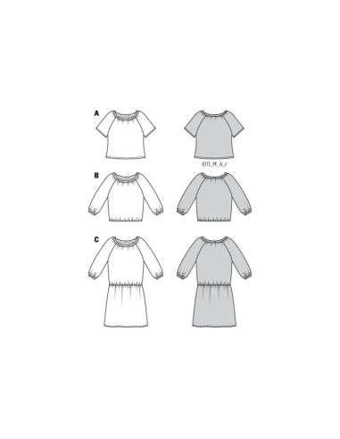 Patron Burda 6111 - Blouses lâches, encolure Carmen du 34au 44