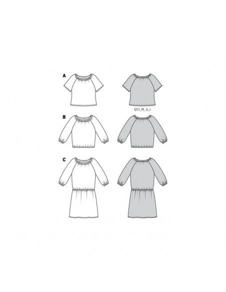 Patron Burda 6111 - Blouses lâches, encolure Carmen du 34au 44