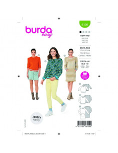 Patron Burda 6109 - SweaTee-Shirts ou Robe en maille ou jersey du 34 au 44