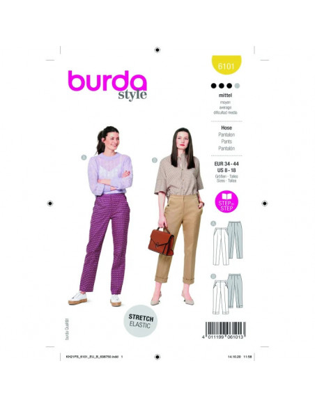 Patron Burda 6101 - Pantalons en tissu à plis permanents du 34 au 44