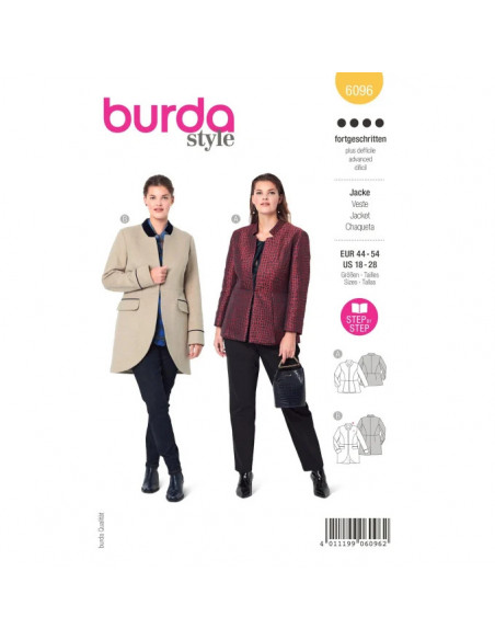 Patron Burda 6096 - Veste avec basque du 44 au 54