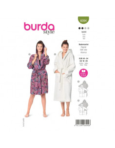 Patron Burda 6094 - Peignoir avec capuche et poches plaquées du 44 au 54