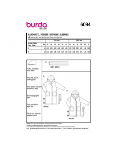 Patron Burda 6094 - Peignoir avec capuche et poches plaquées du 44 au 54 2