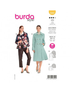 Patron Burda 6092 - Manteau, veste – double boutonnage avec grand col du 34 au 44