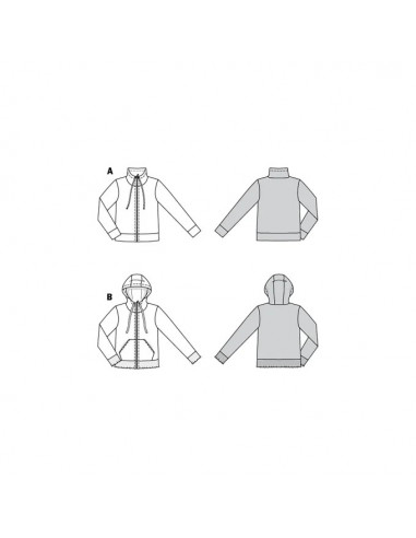 Patron Burda 6090- Veste sweat-shirt avec fermeture à glissière du 34 au 44