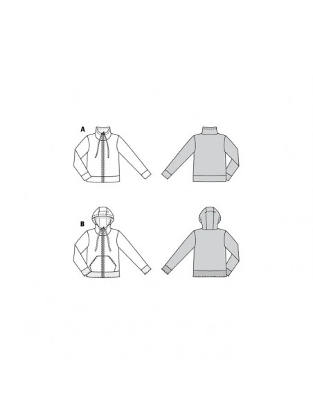 Patron Burda 6090- Veste sweat-shirt avec fermeture à glissière du 34 au 44