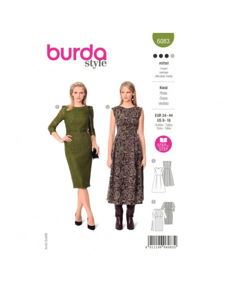 Patron Burda 6083 - Robe festive à jupe ample / robe fourreau en dentelle du 34 au 44