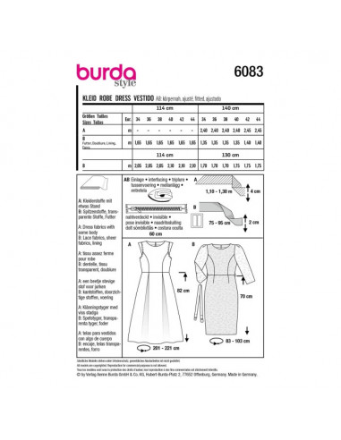 Patron Burda 6083 - Robe festive à jupe ample / robe fourreau en dentelle du 34 au 44