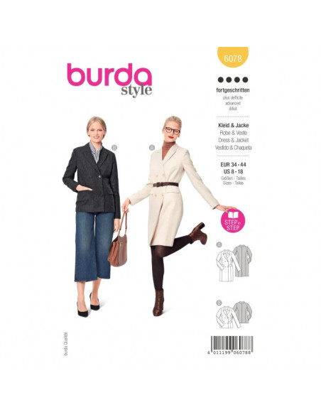 Patron Burda 6078 - Robe blazer et veste – croisée avec revers du 34 au 44