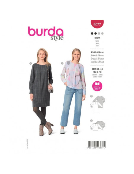 Patron Burda 6077 - Robe et blouse dans une coupe droite avec poignets du 34 au 44