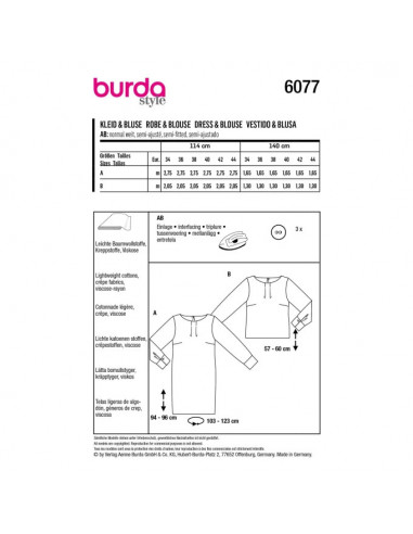 Patron Burda 6077 - Robe et blouse dans une coupe droite avec poignets du 34 au 44