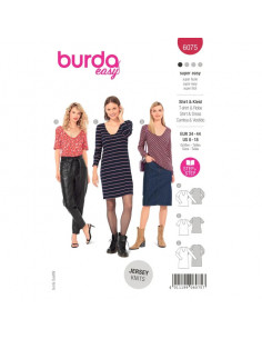 Patron Burda 6075- T-shirt, robe – forme droite avec encolure en V du 34 au 44